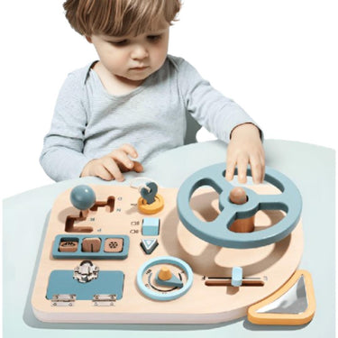 EcoToys PushiCar | Coche de Madera Montessori con Tablero de Presión para Niños Pequeños con Elementos Interactivos - Juguete Educativo para Niños de 3 Años y Más